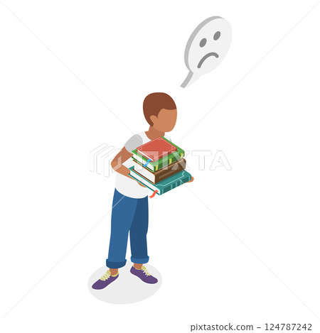 3D Isometric Flat Vector Illustration of Exhausted Schoolchildren, Tired Students Struggling with Academic Demands. Item 2 124787242