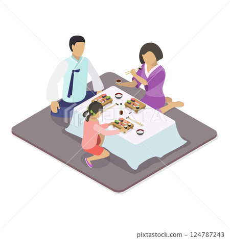 3D Isometric Flat Vector Illustration of Korean or Japanese Food, Translation Oriental Cuisine. Item 3 124787243
