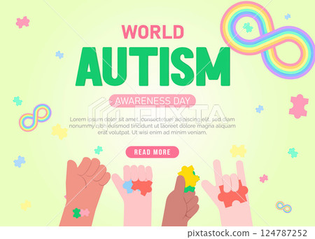 Diverse Hands Celebrating World Autism Awareness Day, vector illustration 124787252