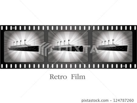 Old film strip. Retro ship on film. Old film strip. Retro ship on film. 124787260