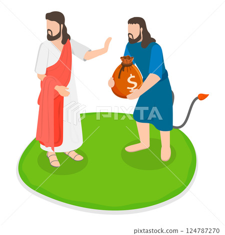 3D Isometric Flat Vector Illustration of Christ Tempted by Devil, Biblical Scenes. Item 2 124787270