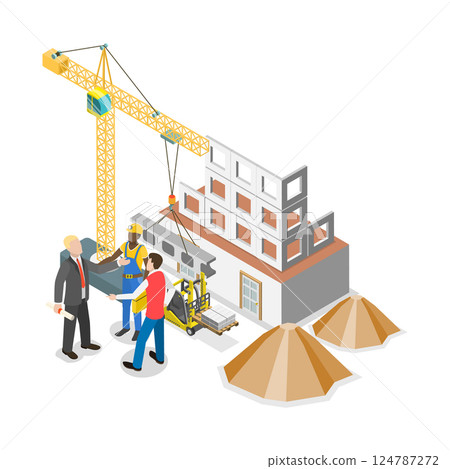 3D Isometric Flat Vector Illustration of Builders And Architects , Construction Business. Item 5 124787272