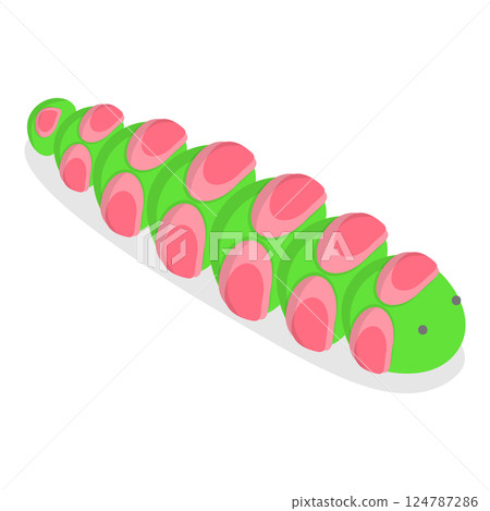 3D Isometric Flat Vector Set of Caterpillars, Spring Insects. Item 4 3D Isometric Flat Vector Set of Caterpillars, Spring Insects. Item 4 124787286
