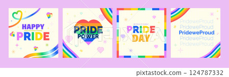 Collection of Pride Themed Designs - Happy Pride, Power, and Pride Day, Vector Illustration 124787332