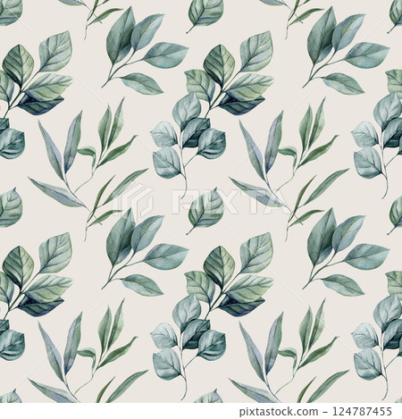 watercolor seamless pattern with green tropical leaves on white background hand painted botanical foliage illustration watercolor seamless pattern with green tropical leaves on white background hand painted botanical foliage illustration 124787455