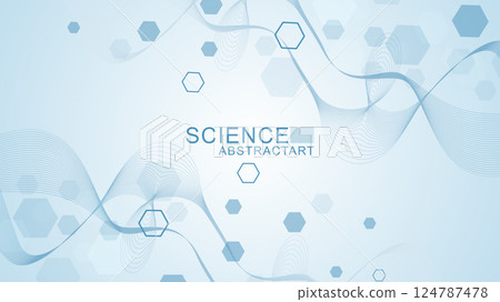 Health care abstract background with hexagons, lines and dots. Medical innovation banner template concept. Biology and pharmaceutical technology background. illustration. 124787478
