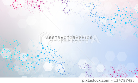 Abstract technology connect background lines and dots with hexagons. Modern hexagons technology concept design background. Vector illustration. 124787483