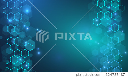 Hexagonal abstract background. Big Data Visualization. Global network connection. Medical, technology, science background. illustration. 124787487