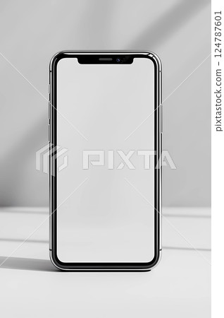 Modern smartphone with a blank screen for mockups and designs on a white background. Perfect for app design mockups, digital marketing, or branding presentations. Modern smartphone with a blank screen for mockups and designs on a white background. Perfect for app design mockups, digital marketing, or branding presentations. 124787601