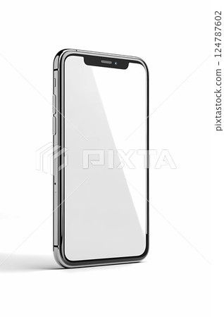 Smartphone with  blank screen for mockups and designs on a white background. Perfect for app design mockups, digital marketing or branding presentations. 124787602