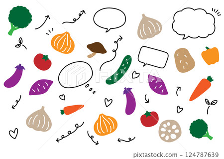 Cute vegetable speech bubble arrow set 124787639