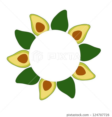Avocado Vector circle round frame. Flat template for banners, print for fabric, labels, t-shirt printing. Eat green 124787726