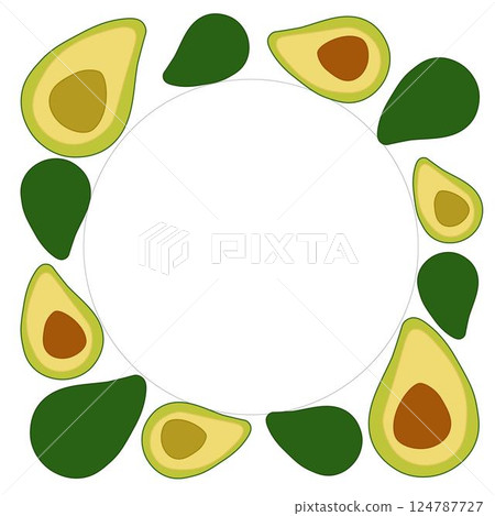 Avocado circle round Frame in square. Avocado flat Background with Space for Text. Vegetable background for banners, print for fabric, labels, t-shirt printing. Eat green Avocado circle round Frame in square. Avocado flat Background with Space for Text. Vegetable background for banners, print for fabric, labels, t-shirt printing. Eat green 124787727