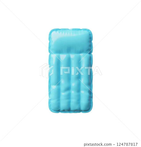 Blue inflatable mattress 3D vector icon, realistic sunbed swimming air rubber toy, water activity floating accessory Blue inflatable mattress 3D vector icon, realistic sunbed swimming air rubber toy, water activity floating accessory 124787817