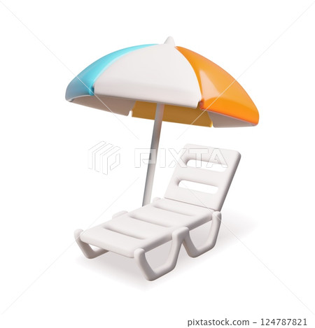 Beach lounger, sunbed with umbrella 3D vector illustration, cartoon seaside or pool summer holiday rest furniture 124787821