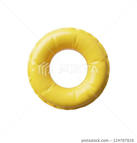 Yellow inflatable ring 3D vector icon, realistic lifebuoy swimming rubber ring toy, water activity floating accessory Yellow inflatable ring 3D vector icon, realistic lifebuoy swimming rubber ring toy, water activity floating accessory 124787828