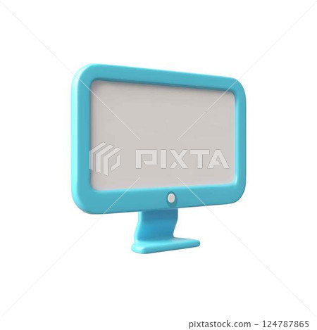 Computer monitor with empty white screen 3D vector icon, realistic device display in blue case isometric view mock up Computer monitor with empty white screen 3D vector icon, realistic device display in blue case isometric view mock up 124787865
