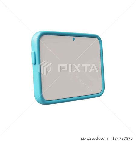 Tablet computer with white blank screen 3D vector, volume portable device in blue case, gadget touchpad screen mock up 124787876