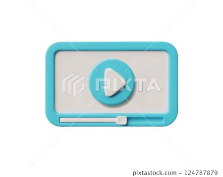 Tablet computer with video player 3D vector, portable device in blue case, gadget touchpad screen start sign, front view Tablet computer with video player 3D vector, portable device in blue case, gadget touchpad screen start sign, front view 124787879