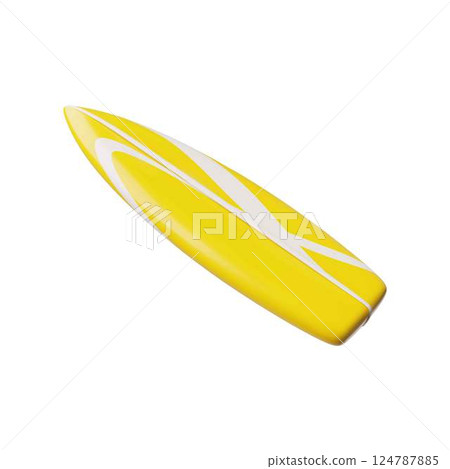 3D vector illustration of yellow surfboard with white patterns. 124787885