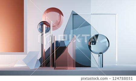 Abstract glass shapes creating modern art composition 124788031