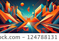 A visual fusion of geometric abstract art and a futuristic city 124788131