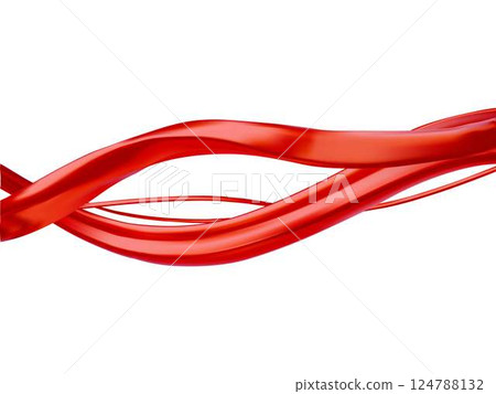 Red twisted ribbons, glossy horizontal intertwined wave shapes, abstract curvy lines stream vector 3D background design 124788132