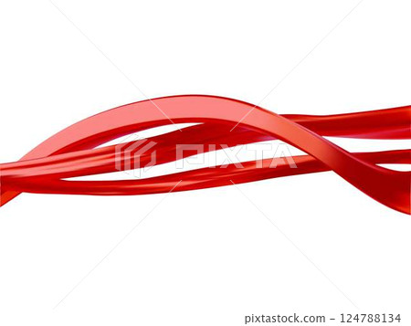 Glossy red twisted ribbons vector 3D design, realistic horizontal intertwined wave stripes shapes, curvy lines stream 124788134