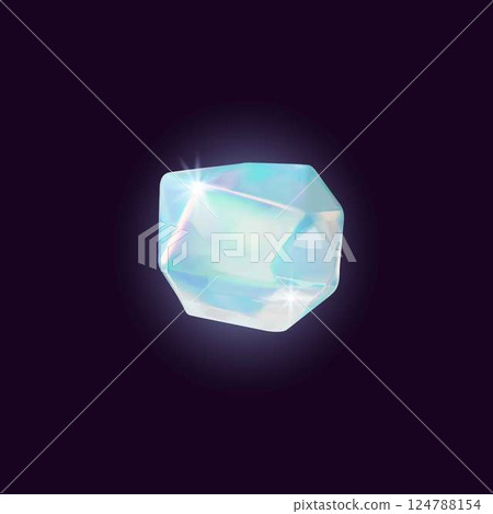 Diamond 3D vector icon, realistic gem stone pearl shine and sparkle effect, glowing iridescent crystal jewelry on dark 124788154