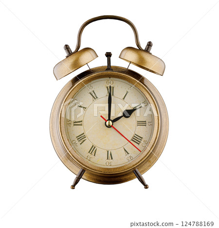 alarm clock, vintage clock with time 02 hours 00 minutes, a.m. 02:00, p.m. 02:00, on isolated white background alarm clock, vintage clock with time 02 hours 00 minutes, a.m. 02:00, p.m. 02:00, on isolated white background 124788169