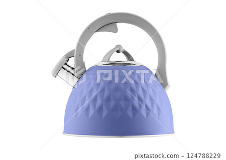 kettle with whistle, matte Purple, violet color, with rhombus texture on isolated and white background kettle with whistle, matte Purple, violet color, with rhombus texture on isolated and white background 124788229