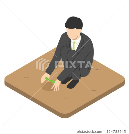 Male office worker planting seedlings, isometric 124788245