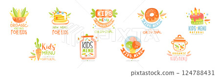 Kids Food and Nutrition Menu Logo Design Vector Set Kids Food and Nutrition Menu Logo Design Vector Set 124788431