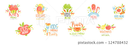 Kids Food and Nutrition Menu Logo Design Vector Set Kids Food and Nutrition Menu Logo Design Vector Set 124788432