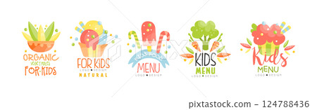 Kids Food and Nutrition Menu Logo Design Vector Set 124788436