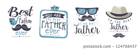Happy Dad and Fathers Day Logo Design Vector Set 124788437
