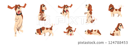 Funny Spaniel Dog and Purebred Puppy Vector Set 124788453