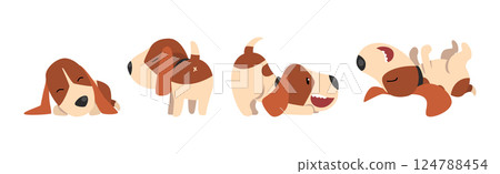 Funny Spaniel Dog and Purebred Puppy Vector Set 124788454
