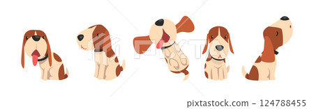 Funny Spaniel Dog and Purebred Puppy Vector Set Funny Spaniel Dog and Purebred Puppy Vector Set 124788455