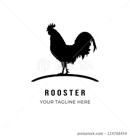 Rooster vector Illustration. Hen black silhouette for meat shop, farm. Template design Rooster vector Illustration. Hen black silhouette for meat shop, farm. Template design 124788459