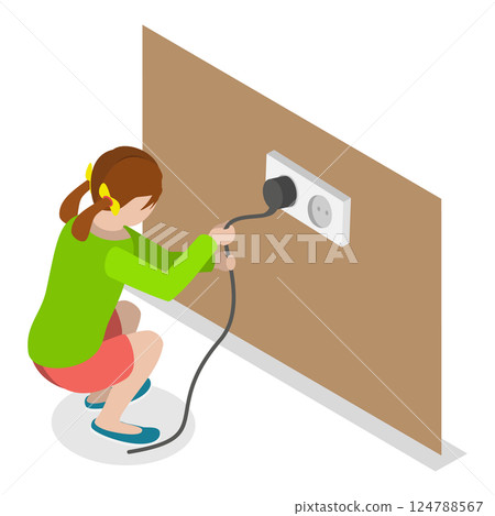 3D Isometric Flat  Illustration of Dangerous Situations With Kids. Item 3 124788567