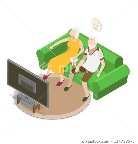 3D Isometric Flat  Illustration of Senior People Rest At Home. Item 3 124788573