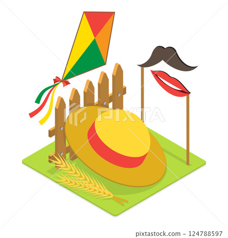 3D Isometric Flat  Illustration of Festa Junina. Item 3 124788597