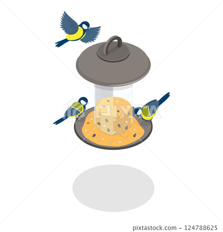 3D Isometric Flat  Set of Bird Feeders. Item 3 124788625