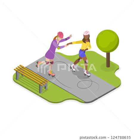 3D Isometric Flat  Illustration of Friends Activities. Item 1 124788635