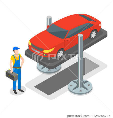3D Isometric Flat  Illustration of Auto Repair Services. Item 3 124788706