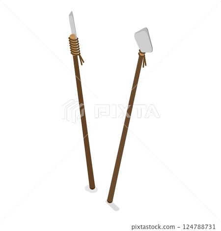3D Isometric Flat  Set of Stone Age Tools. Item 2 124788731