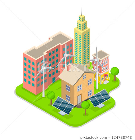 3D Isometric Flat  Illustration of Energy Efficiency. Item 3 124788748