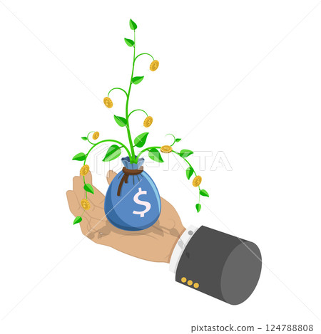 3D Isometric Flat  Illustration of Hands Holding Money in Various Forms. Item 3 124788808