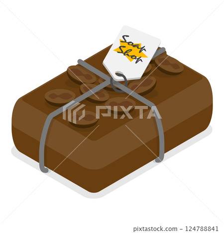 3D Isometric Flat Illustration of Cocoa Natural Ingredients. Item 2 3D Isometric Flat Illustration of Cocoa Natural Ingredients. Item 2 124788841